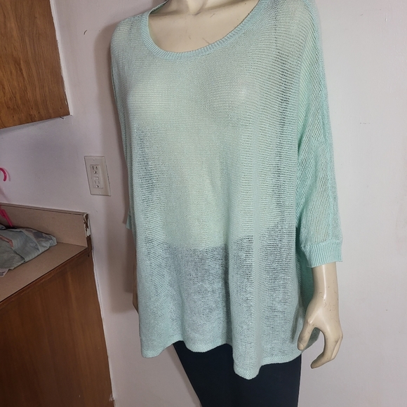 Eileen Fisher Teal 100% Organic Linen Knit Blouse Sz L - Picture 2 of 6